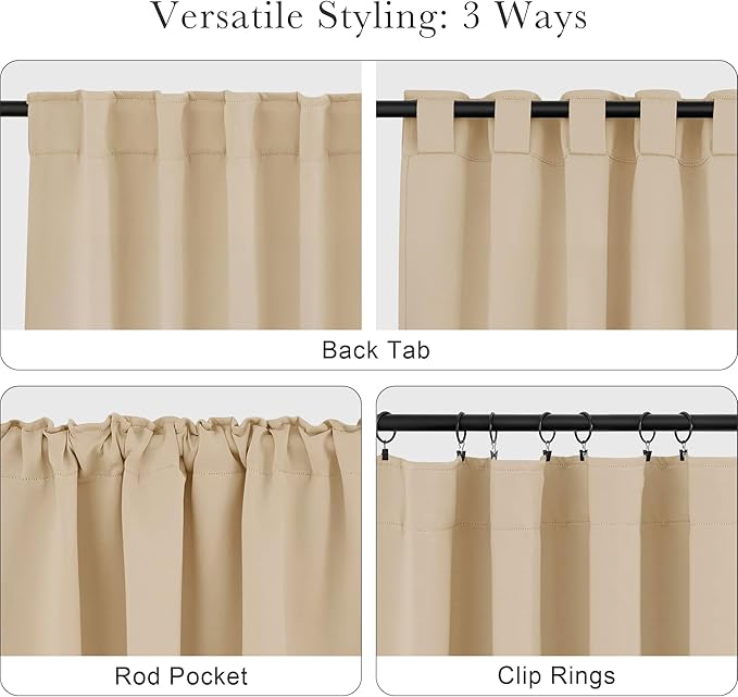 Pony Dance Short Blackout Drapes 36 Inches Long, Blackout Curtains for Kitchen, Room Darkening Drapes for Bathroom, Black Curtains 2 Panels, 34x36 Inch