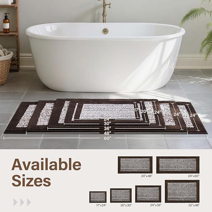 36x24 Large Bathroom Rugs Washable Non Slip, Brown Bath Mat for Bathroom Floor Tub, Soft Absorbent Quick Dry Mats for Shower, Bathtub,Home Decor