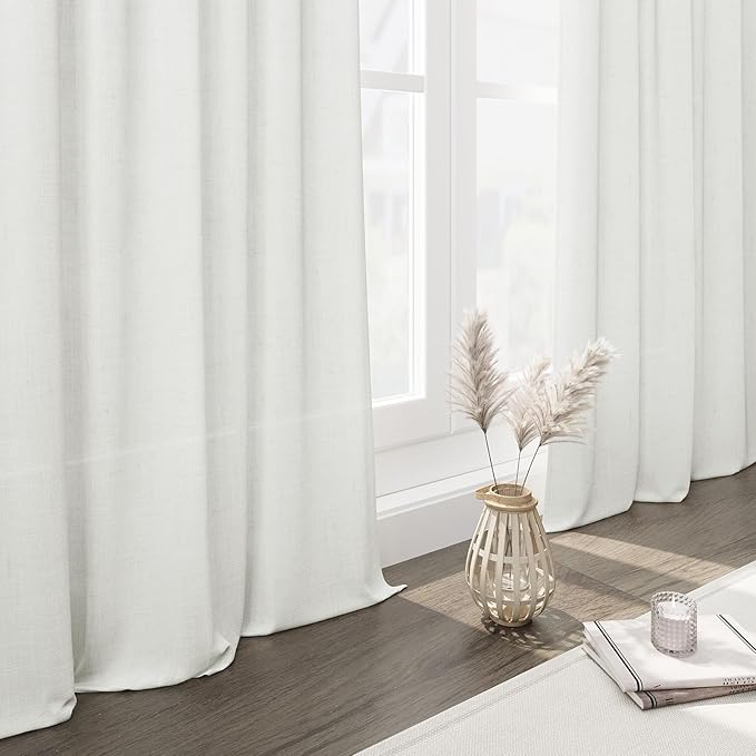Nanspring Linen Curtains 84 Inch Length 2 Panels Set,Ivory - Back Tab Pocket Flax Linen Cotton Textured Curtains for Living Room Dining Room Cream White Natural Light Filtering Window Drapes 52X84