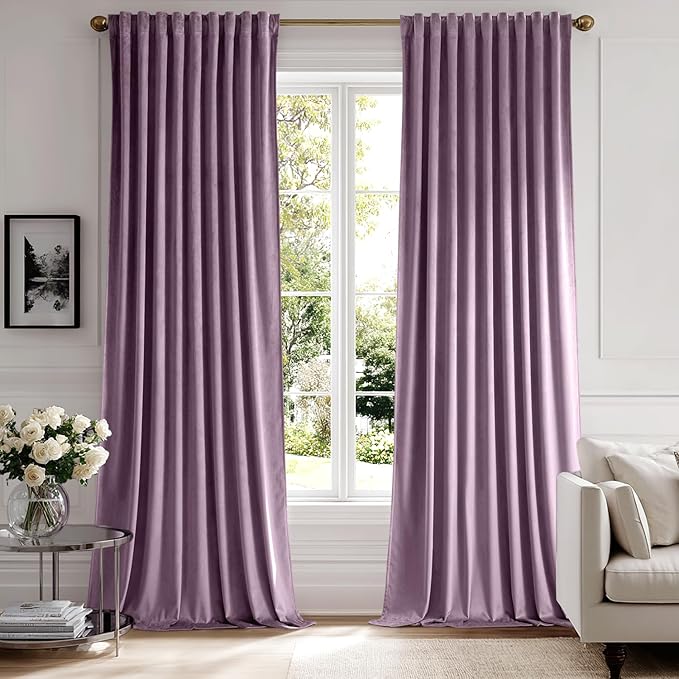 MIULEE Lavender Velvet Curtains 90 inches - Luxury Blackout Curtains for Bedroom Living Room Thermal Insulated Super Soft Window Drapes Rod Pocket & Back Tab, W52 x L90 inches,Purple,2 Panels