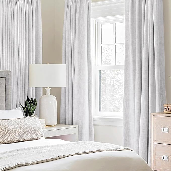 MIULEE Linen Blackout Curtains for Bedroom Solid 100% Blackout Thermal Insulated Grayish White Curtains Grommet Room Darkening Curtains/Drapes for Living Room 42x90 Inch (2 Panels)