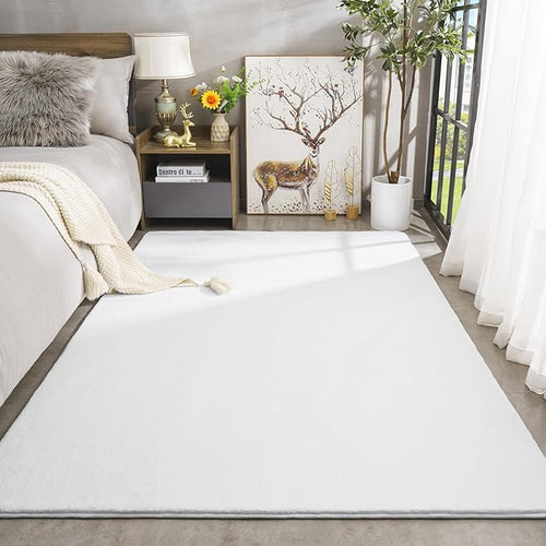 Amearea Modern Area Rugs for Bedroom Living Room, 4x6 Feet White Thickened Memory Foam Rug, Fluffy Indoor Washable Rugs Non Slip Minimalist Carpet for Kids Boys Girls Dorm Nursery Room Decor