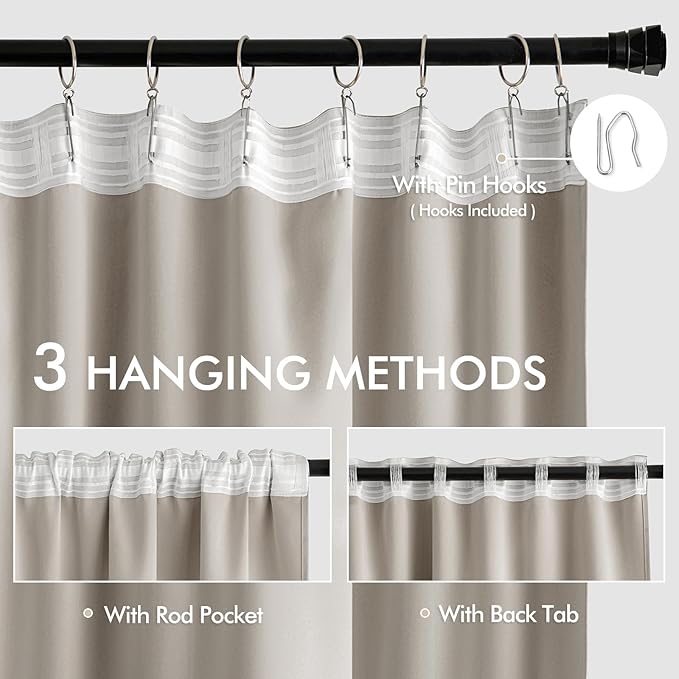 MIULEE Natural Back Tab Blackout Curtains 120 Inch Long 2 Panels Set for Bedroom, Rod Pocket/Pinch Pleated Extra Long Thermal Insulated Living Room Darkening Light Blocking 10FT Drapes