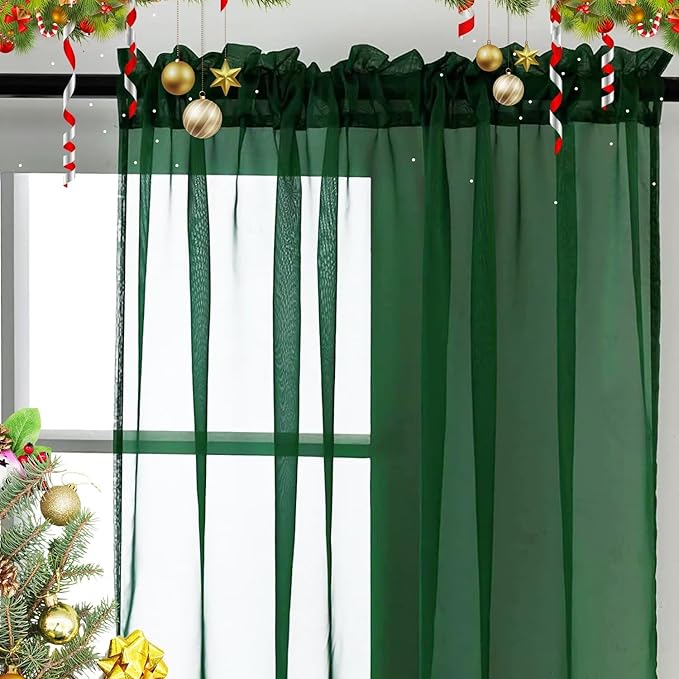 SpaceDresser Basic Rod Pocket Sheer Voile Window Curtain Panels White 1 Pair 2 Panels 38 Width 63 Inch Long for Kitchen Bedroom Children Living Room Yard(Foliage Green,38 W x 63 L)