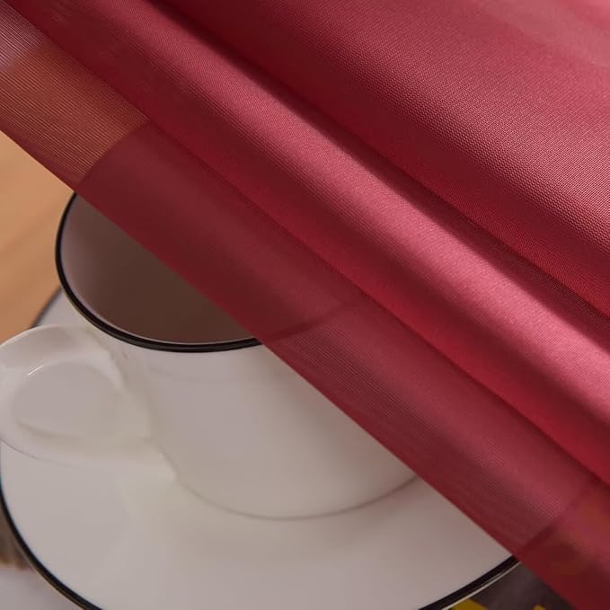 SpaceDresser Burgundy Sheer Curtains 4 Panels Rod Pocket Semi-Sheer Curtain 72 Inches Long Light Filtering Voile Window Drapes for Bedroom Living Room Kitchen, Each 52W x 72L