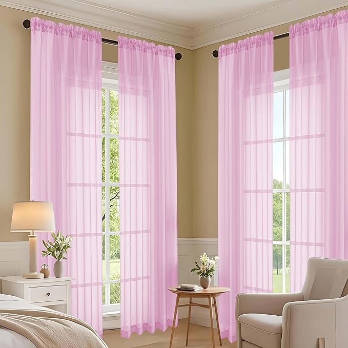 OVZME Light Pink Bedroom Curtains 2 Panel Sets 90 Inch Length, 59 Inch Extra Wide Light Filtering Light Weight Soft Window Treatment Panels for Study Room Living Room Guest Room, 59Wx90L Inches