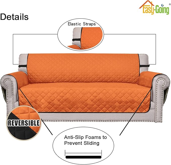 Easy-Going Reversible Couch Cover for 3 Cushion Couch Sofa Cover for Dogs Water Resistant Furniture Protector Cover with Foam Sticks Elastic Straps for Pet Cat (Sofa, Orange/Black)