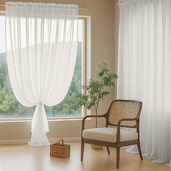 Ivory Sheer Curtains for Window 96 Inches Long 2 Panels Set, Soft Airy Light Filtering Voile Sheer Curtains for Living Room Bedroom, Dual Rod Pocket Elegant Window Drapes, 2x42Wx96L Inches