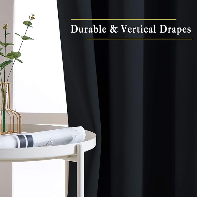 NICETOWN Black Blackout Curtains 40 inch Curtains for Kitchen, Grommet Solid Window Treatments Sound Reducing for Bedroom, 2 Panels, W37 x L40, 2 Panels