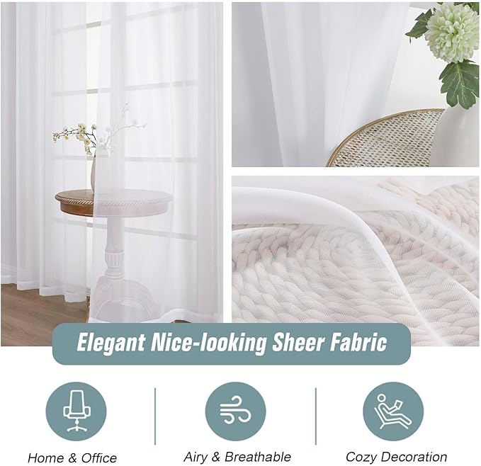 Extra Wide Sheer White Curtains 144 Inches Long 2 Panels, Extra Long Light Filtering Soft Airy Transparent Patio Curtains for Sliding Glass Door, Top Dual Rod Pocket, 12FT, 2x59Wx144L Inches