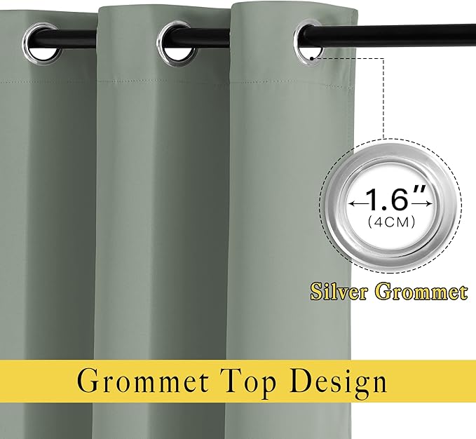 NICETOWN Blackout Sage Green Curtains & Drapes for Living Room - Thermal Insulated Solid Grommet Sound Reducing Room Darkening Window Treatments for Bedroom/French Door (2 Panels, W66 x L84)