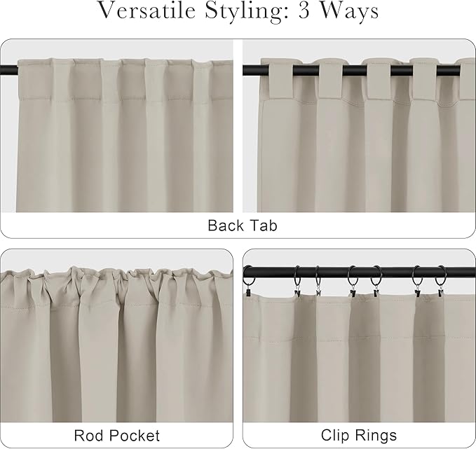 PONY DANCE Short Black Out Curtain Panels for Basement, Small Curtains for Bathroom, Thermal Insulated Tiers for Basement, 34x30 Inch, Cream, 2 Panels