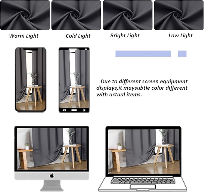 Simplebrand Ava Grey Short 30 Inches Blackout Curtain 2 Panels Set, Half Window Rod Pocket Privacy Curtain Tiers for Kitchen, Curtains Blackout for Bathroom Shades, W30 x L30 Inch, Grey
