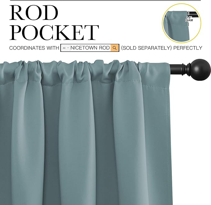 NICETOWN RV Blackout Curtains for Camper Windows, Greyish Blue, 34" x 30", Set of 2, Kitchen Curtains, Short Blackout Drapes, Thermal Insulated Rod Pocket Window Treatment Draperies for Nursery