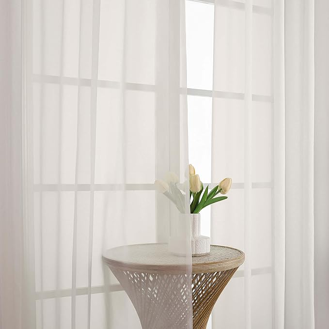 OWENIE Sheer Ivory Curtains 84 Inch Length 2 Panels Set for Living Room Bedroom, Rod Pocket Voile Sheer Panel Drapes, Ivory, 2pcs, Each 42" W x 48" L