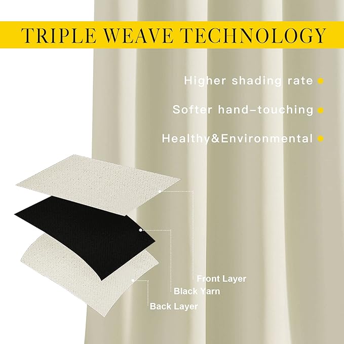 NICETOWN Room Darkening Beige Curtains 84 inches Long, Grommet Room Darkening Thermal Insulated Sound Dampening Window Treatments for Bedroom/Home Office, 2 Panels, W46 x L84