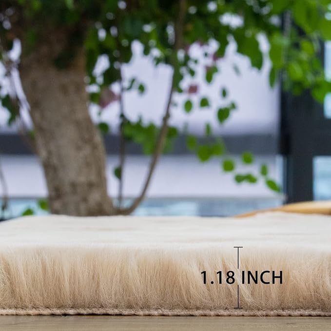 ORINOVA Shag Polyester Bunny Washable Fluffy Rug Runners for Hallways Camel Plush Area Rugs for Living Room Bedroom Sheepskin Rug 2x6 Shaped Nursery Rugs