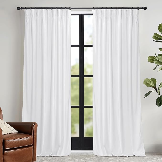 RYB HOME Pure White Velvet Curtains 90 inches for Bedroom - Luxury Light Reducing Vertical Drapes Simple Home Decoration for Sliding Door Living Room, W52 x L90, 2 Pieces