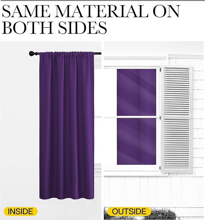 NICETOWN Blackout Curtains for Living Room - Triple Weave Home Decoration Thermal Insulated Solid Rod Pocket Blackout Drapes for Bedroom(Set of 2, 42 x 63 Inch, Royal Purple)