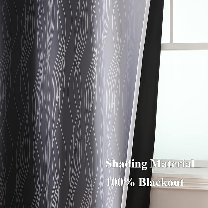 Estelar Textiler Black and Greyish White Ombre Blackout Curtains 90 Inch Length 2 Panels Set, Thermal Insulated Drapes for Bedroom,Full Room Darkening Grommet Gradient Curtains for Living Room,52Wx90L