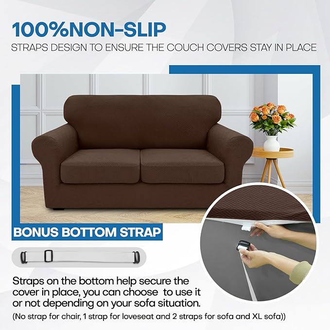 XINEAGE 2026 New 3 Pieces Couch Covers for 2 Cushion Sofa Super Stretch Loveseat Slipcover Pet Dog Universal Slip Cover Anti Slip Love Seat Furniture Protector (Coffee, 55"-69")