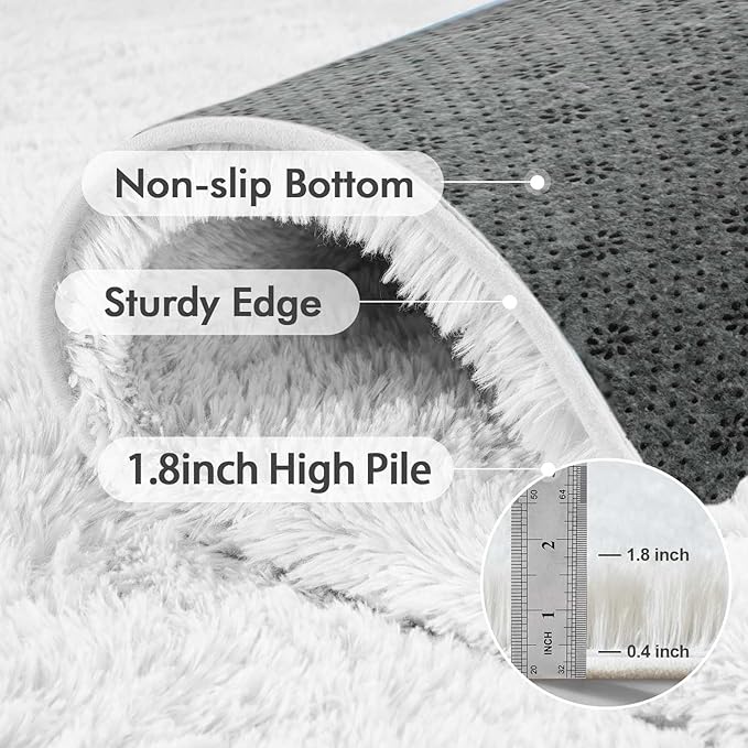 9x12 Ft Extra Large Shag Rugs for Living Room, Ultra Soft Fluffy Furry Area Rugs for Bedroom Indoor Floor, Aesthetic Carpet for Kids Home Decor (White)