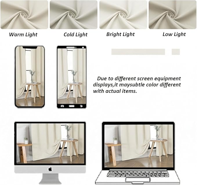 Simplebrand Ava Ivory Short 36 Inches Light Filtering Curtain 2 Panels Set, Half Window Rod Pocket Privacy Curtain Tiers for Kitchen, Curtains Light Filtering for Bathroom, W40 x L36 Inch, Ivory