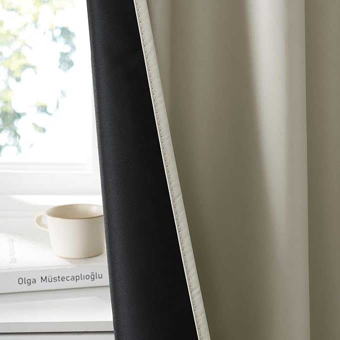 RYB HOME 100% Blackout Short Curtains for Small Window, Thermal Insulated Total Room Darkening Noise Reducing Curtains for Basement Bathroom RV Cars, 29 inches Wide by 36 inches Long, Natural