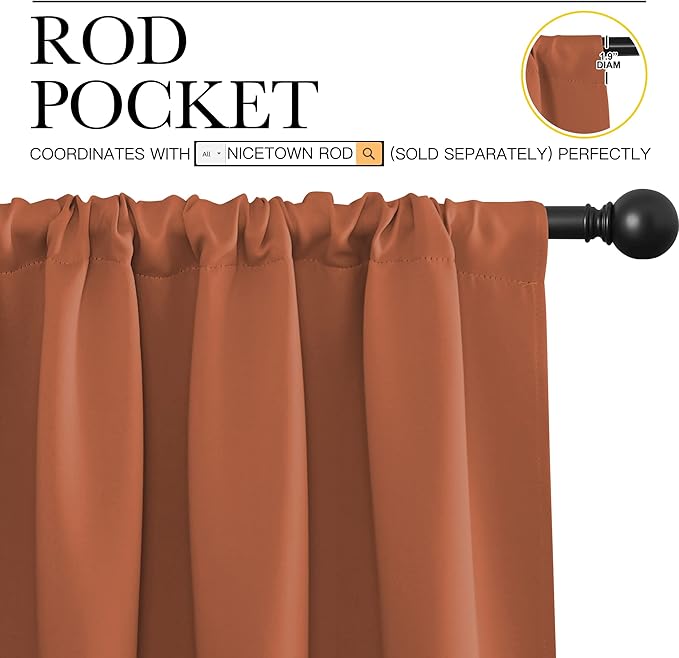 NICETOWN RV Blackout Curtains for Camper Windows, Burnt Orange, 29" Wide by 50" Long, 2 PCs, Short Blackout Curtains & Drapes, Thermal Insulated Blackout Curtain Panels for Kids Room, Play Room