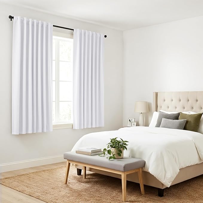 PONY DANCE Room Darkening Curtains for Small Winow Lower Portion Decor Energy Saving Drapes for Kitchen Bedroom Bathroom Downstairs Window RV Curtains, W 34 x L 30, Pure White, 2 Panels