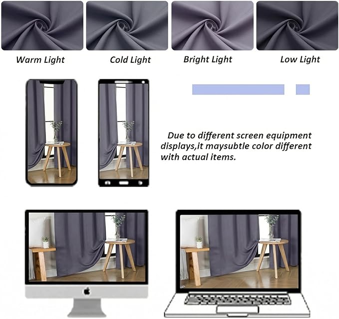 Simplebrand Ava Greyish Purple Blackout Curtains for Bedroom 90 Inches Long 2 Panels Set, Solid Privacy Energy Saving Living Room Window Treatment Curtains Blackout Drapes, W50 x L90 Inch