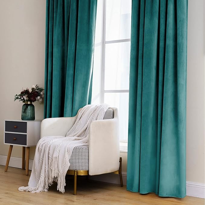MIULEE Teal Velvet Curtains 84 inches 2 Panels - Luxury Blackout Curtains for Bedroom Living Room Thermal Insulated Super Soft Window Drapes Rod Pocket & Back Tab, W52 x L84 inches