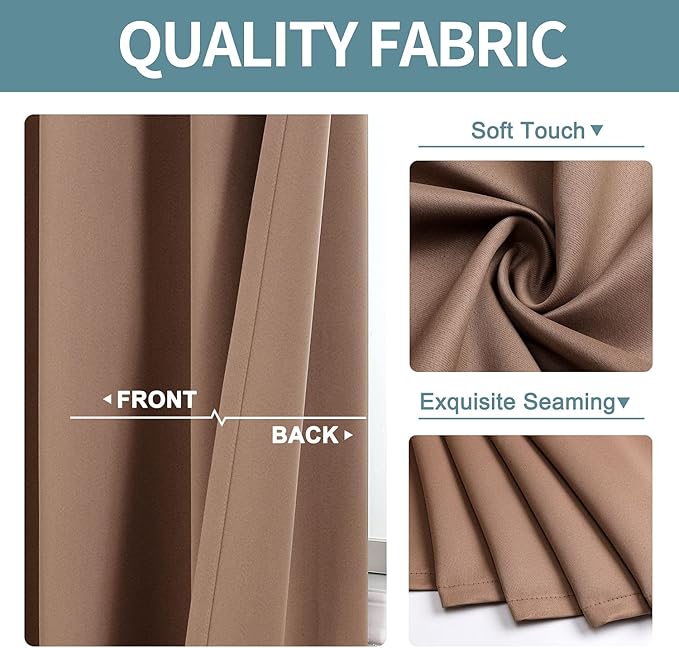 ChrisDowa Grommet Room Darkening Curtains for Bedroom and Living Room - 2 Panels Set Thermal Insulated Blackout Curtains (Cappuccino, 38W x 54L)