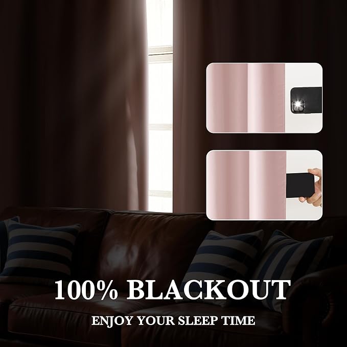 RYB HOME 100% Blackout Basement Curtains 24 inches Long, Heat & UV Blocking Total Room Darkening Noise Reducing Curtains for Bathroom RV Campers, Baby Pink, 2 Panels Set