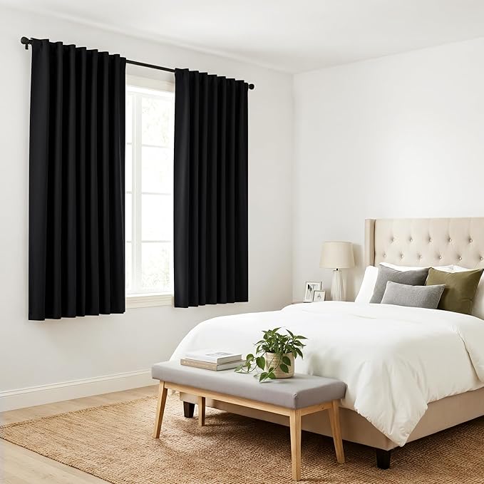 PONY DANCE Black Curtains for Windows, Bathroom Curtains Small Window Drapery Blackout Privacy Drapes for Cafe Bedroom Panels, Width 34 by Length 30, 1 Pair