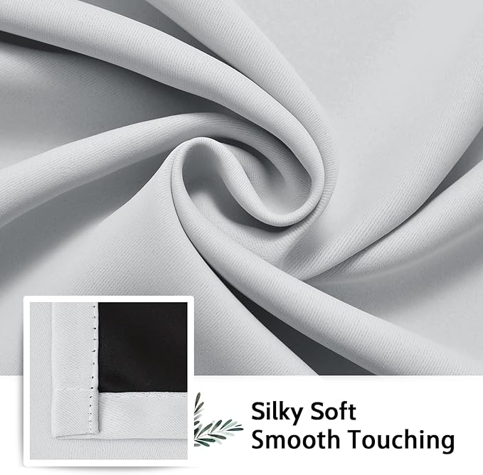 SimpleHome 100% Blackout Curtains for Bedroom,Thermal Insulated Grommet Window Drapes Room Darkening White Curtains for Living Room with Black Back,52 x 84 Inch,2 Panels