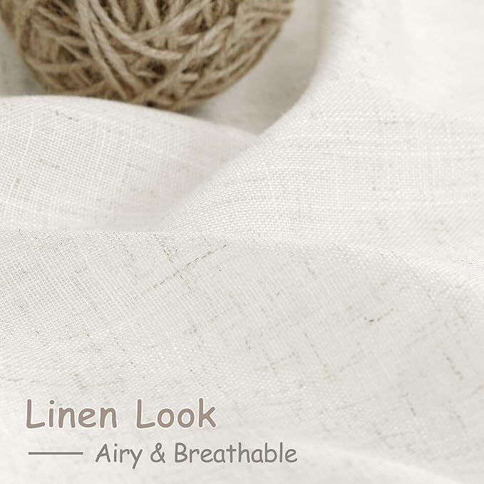 Beige White Linen Curtains for Living Room Extra Long 110 Inches Long Back Tab Light Filtering Semi Sheer Curtain Farmhouse Decor Floor to Ceiling High Window for Bedroom Office 52x110, 2 Panels