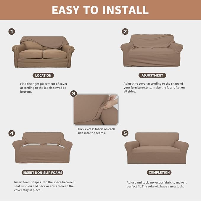 Easy-Going 100% Waterproof Oversized Chair Couch Cover, Dual Waterproof Sofa Cover, Stretch Jacquard Sofa Slipcover, Leakproof Furniture Protector for Kids, Pets, Dog and Cat, Camel