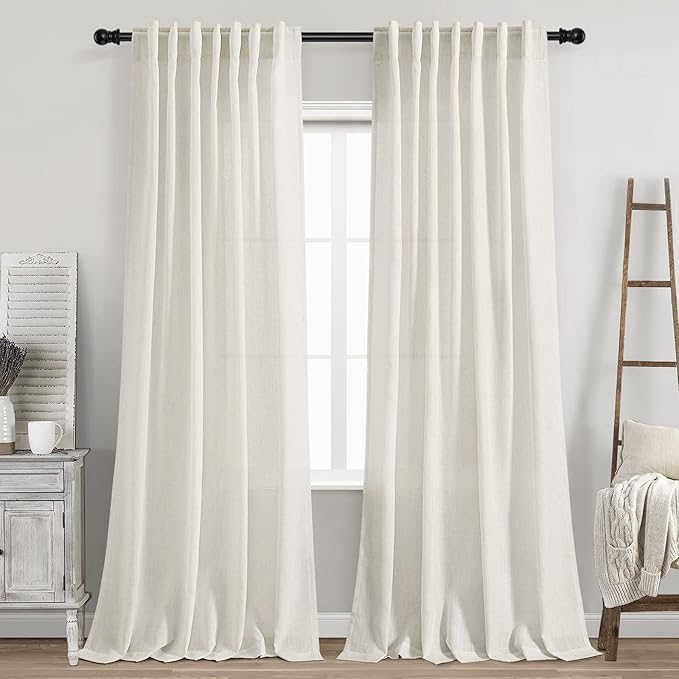 Cream Natural Linen Curtains 92 Inch Length 2 Panels Set for Living Room Pocket Back Tab Pinch Pleated Window Curtain Drapes Neutral Rustic Farmhouse Decor Ivory Dining Room Curtain 92 inches Long