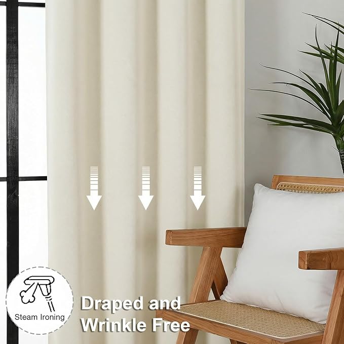 Simplebrand Ava Ivory Light Filtering Curtains for Bedroom 63 Inch Length 2 Panels Set, Privacy Thermal Insulated Rod Pocket Door Window Curtains for Patio French Door Front Door, W40 x L63 Inch
