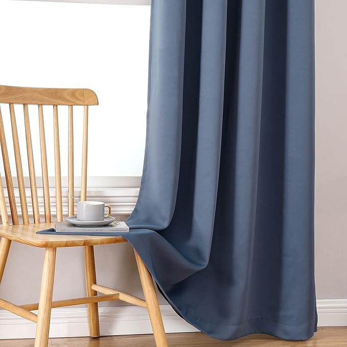 ChrisDowa 100% Blackout Curtains 78 inch Long for Bedroom with Black Liner, 2 Thick Layers Total Blackout Thermal Insulated Grommet Window Curtains 2 Panels Set (Stone Blue, 42 x 78 Inch)