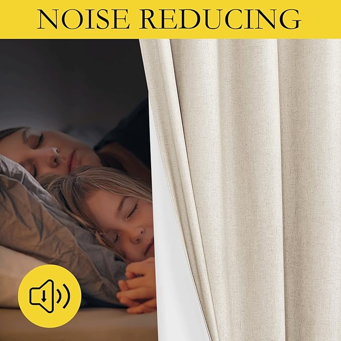 NICETOWN 100% Blackout Linen Texture Curtains 90 inches Long, Beige, 2 Panels, Thermal Insulated Full Blackout 2-Layer Lined Drapes, Energy Efficiency Window Draperies for Boy's Room