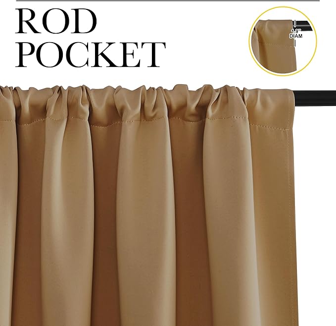 NICETOWN Blackout Curtains for Living Curtains, Gold Brown, Set of 2, 52 by 63 Inch, Window Treatment Blackout Curtain Panels, Home Decor Thermal Insulated Solid Drapes for Bedroom
