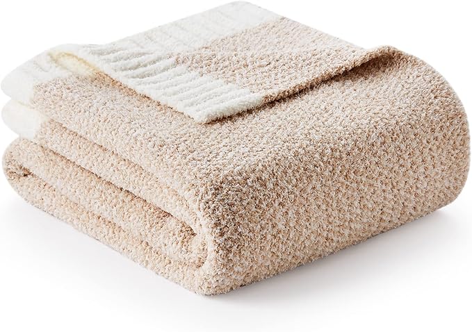 Snuggle Sac Heather Throw Blanket for Couch, Reversible Super Soft Blankets Warm Cozy Knit Fuzzy Plush Lightweight for Sofa, Bed, Camping, Picnic (Heather Beige, Throw-XL(50"x 70"))