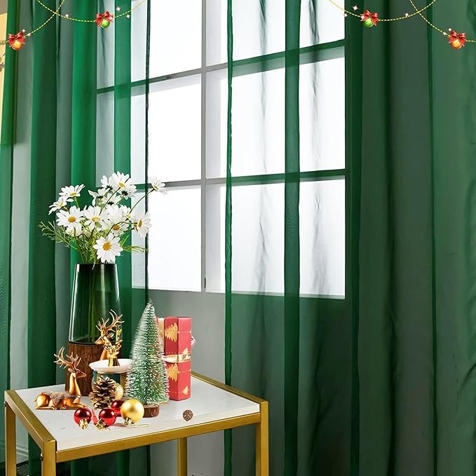 SpaceDresser Basic Rod Pocket Sheer Voile Window Curtain Panels White 1 Pair 2 Panels 38 Width 63 Inch Long for Kitchen Bedroom Children Living Room Yard(Foliage Green,38 W x 63 L)