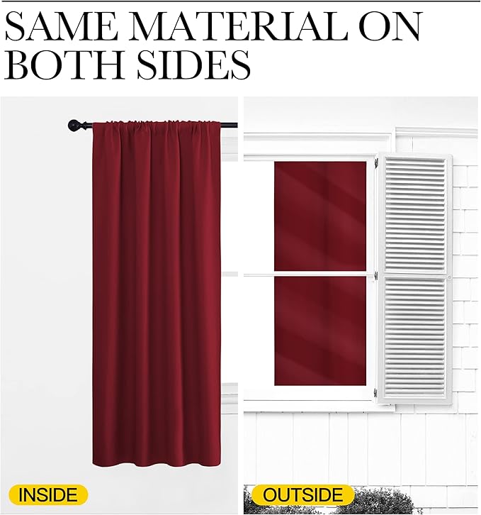 NICETOWN Christmas Burgundy Curtains Blackout Drape Panels - Lights Block Out Window Treatment Short Curtain Sets for Loft and Basement Decoration (Set of 2, 34 by 63-Inch)