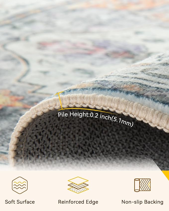 Area Rugs 2'6''x12' Runner Rug Non Slip Washable for Kitchen Hallway Bedroom Beside Laundry Room Bathroom Rug, Floor Carpet, Light Yellow Carbon Grey Orange