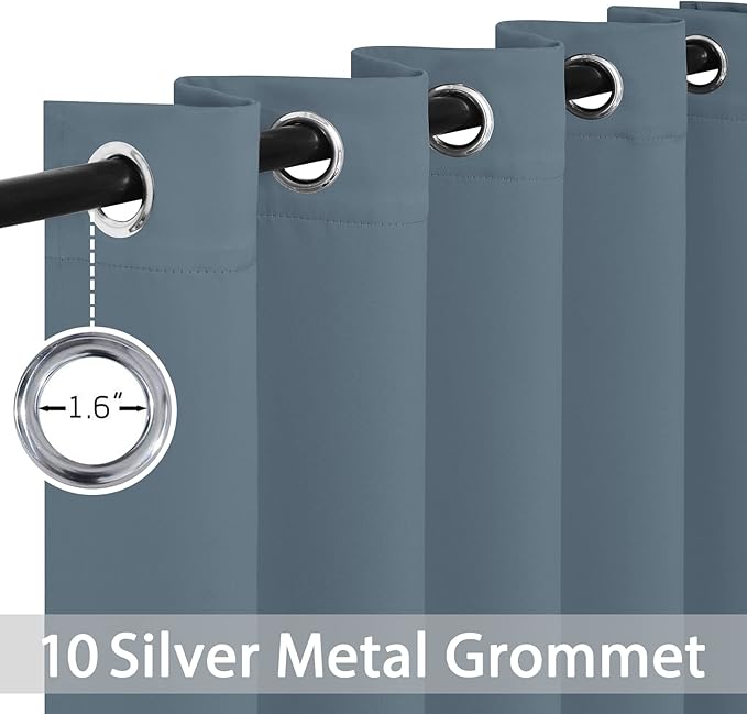 Yakamok Blackout Curtains Room Darkening Thermal Insulated Window Panels,Solid Grommet Top Drapes for Bedroom/Living Room(70Wx84L, Stone Blue, 2 Panels)