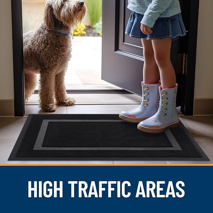 OLANLY Front Door Mat Indoor Outdoor Entrance, Waterproof All-Season, All-Weather Doormat, Sturdy Natural Rubber, Fade Resistant, Low Profile, Easy Clean Patio Porch Entryway Mat, 47x17, Black