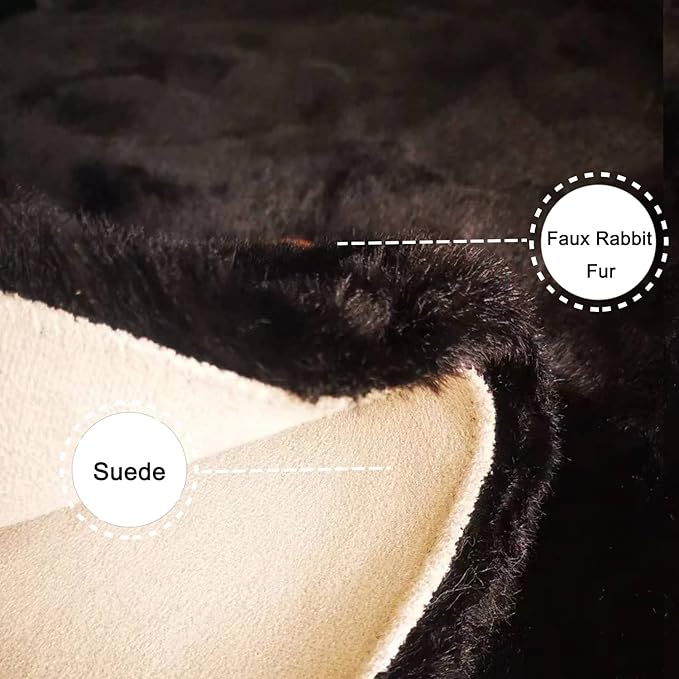 Ghouse Soft Faux Sheepskin Fur Rug 4x6 Black Fluffy Bedside Rugs Plush Rug Shag Nursery Carpet Area Rugs for Living Room Bedroom Playing Room Decor